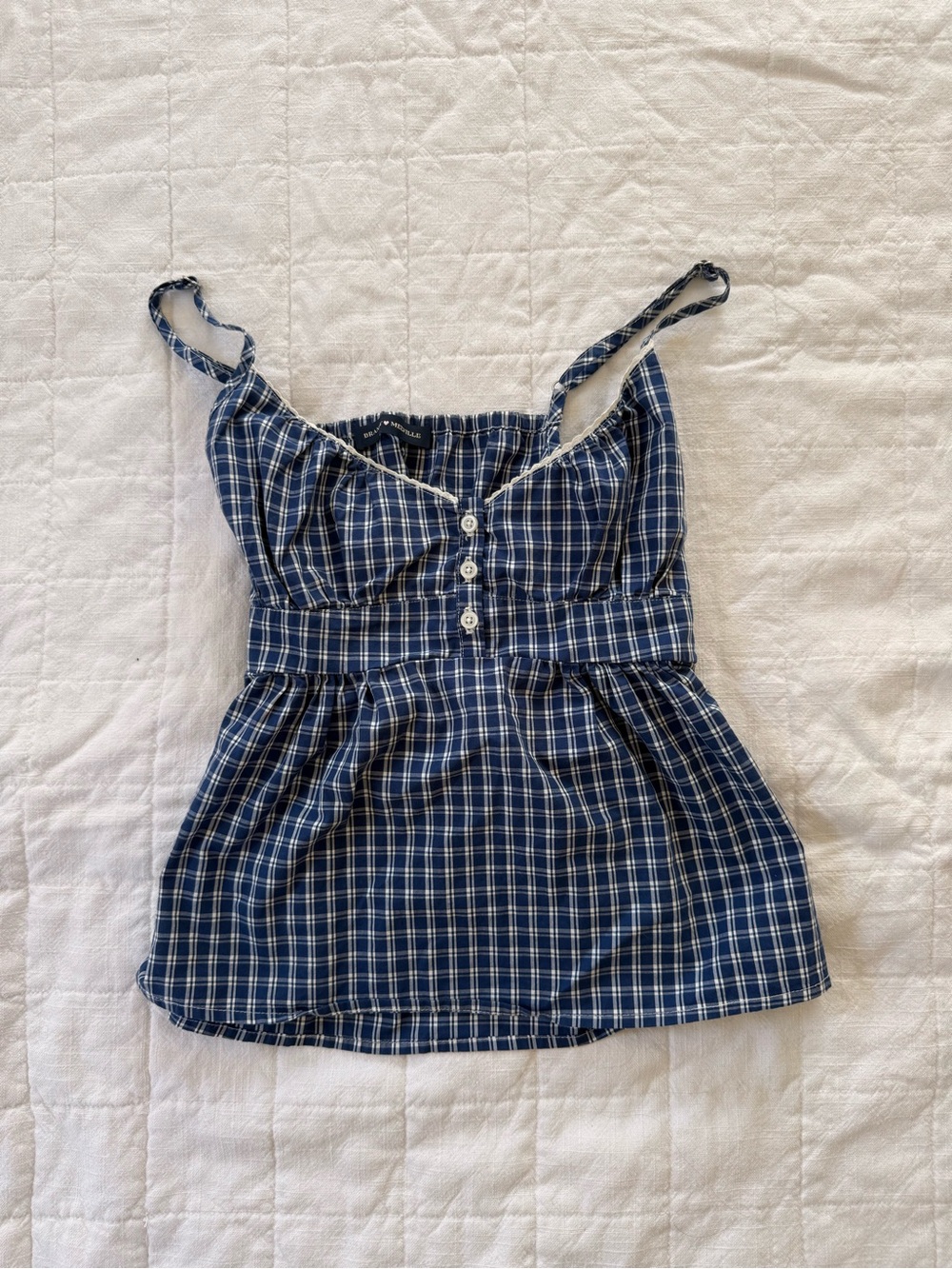 Brandy Melville Navy Blue Plaid Button-Front Tank